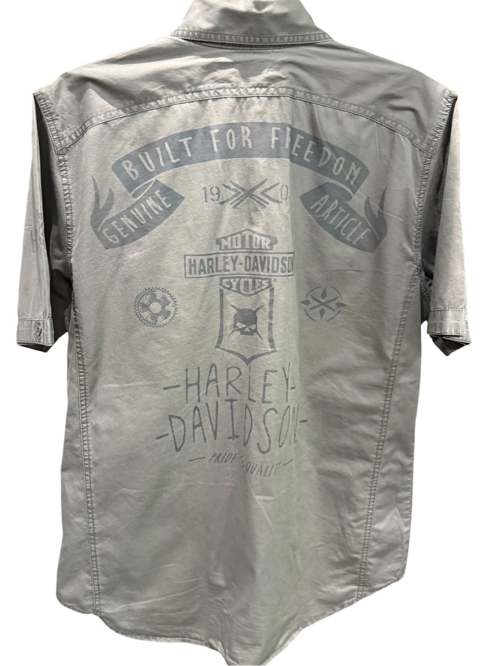Harley-Davidson Men's Gray Khaki Short-Sleeve Work Shirt - Built for Freedom Med